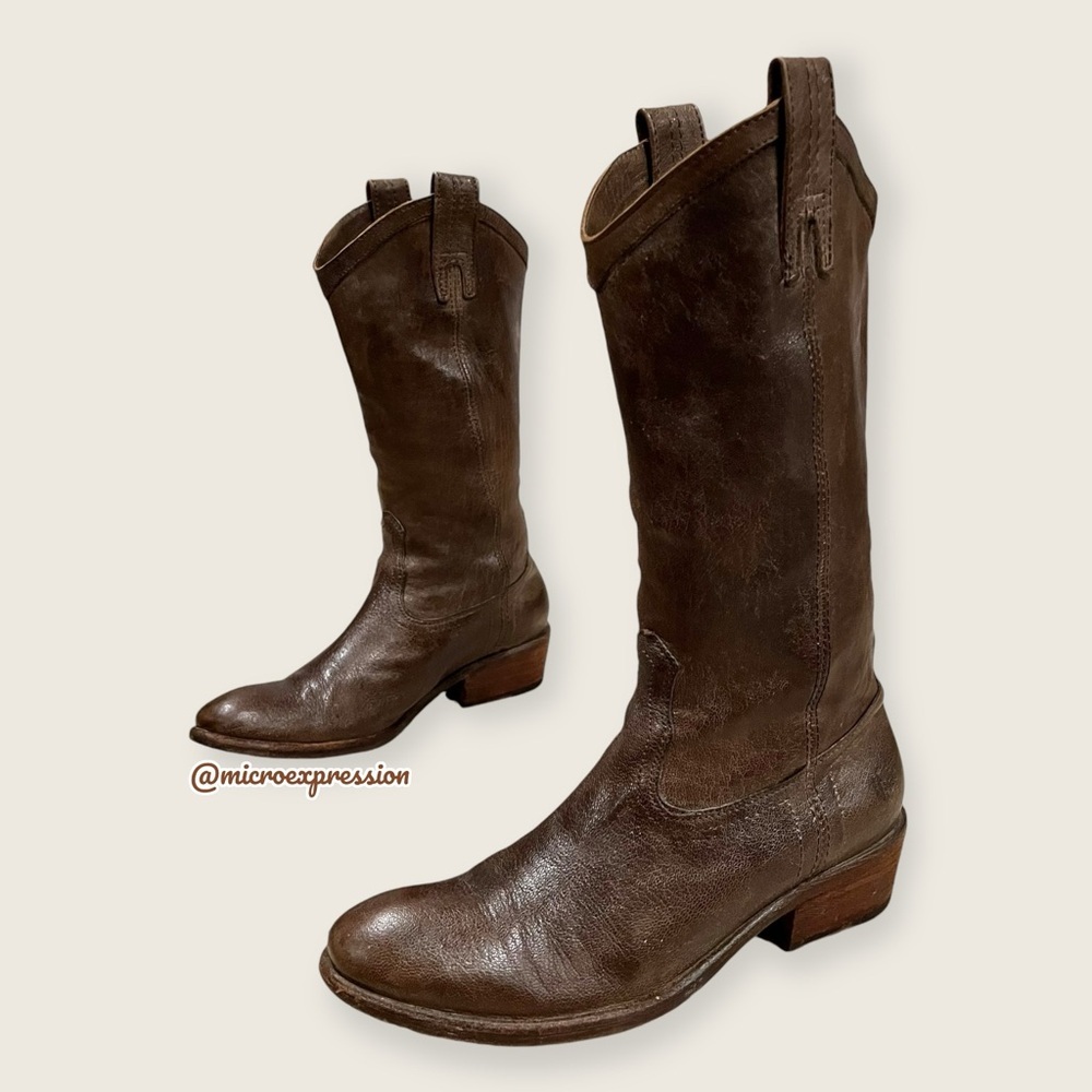 Frye Carson Pull On Brown Leather Southern/Western Cowgirl Festival Party Boots - Picture 7 of 16